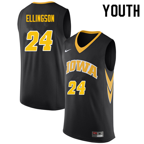 Youth #24 Brady Ellingson Iowa Hawkeyes College Basketball Jerseys Sale-Black